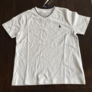 Polo Ralph Lauren White V-Neck Tee with Navy Trim